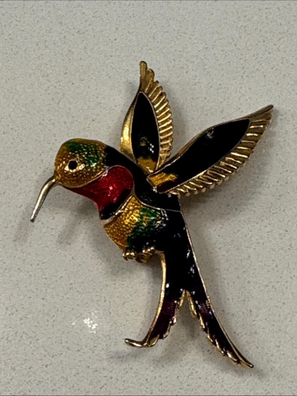 Gold-Tone Multicolor Enamel Hummingbird Bird Pin Brooch